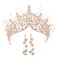 Luxurious gold bridal tiara and long tassel earring set with crystal rhinestones - Crown + Stud Earrings / Gold