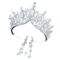 Luxury bridal jewelry set featuring a silver rhinestone crown and long tassel earrings - Crown + Stud Earrings / Silver