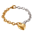 Two-tone gold and silver stainless steel heart pendant chain bracelet with lobster clasp - Gold Color (KB109830-Z)