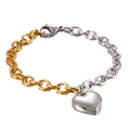 Two-tone heart pendant bracelet in gold and silver stainless steel with lobster clasp - Steel Color (KB109829-Z)