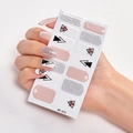 Minimalist nail stickers AF-012 with silver glitter and pink geometric patterns - AF-012 (Silver Glitter/Geometric)