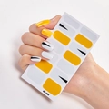 Minimalist geometric nail stickers AF-032 in yellow and grey-white full cover designs - AF-032 (Yellow/Off-white/Geometric Line)