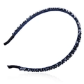 Diadema de satén azul oscuro con cuentas de cristal negro facetadas estilo vintage - Dos filas / Azul