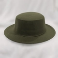 Retro army green wool felt boater hat with flat top and stitched brim for winter - Army Green