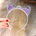 Cute white cat ear headband for girls with purple flower sequins and silver crown detail - 5# Purple Flower Crown Quicksand