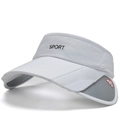 White and grey open top sun visor with retractable brim and SPORT logo - White