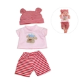Detailed view of pink puppy shirt and red striped shorts set for 30cm dolls - Pink T-shirt, Red and White Striped Shorts and Hat