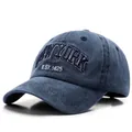 Marineblaue Baseballkappe im Used-Look mit New-York-Stickerei und Vintage-Waschung - Marineblau