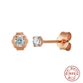 Elegant 925 sterling silver four-claw zircon stud earrings in rose gold finish - Rose Gold