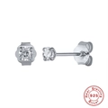 Minimalist S925 sterling silver four-prong stud earrings with round clear zircon stones - Platinum