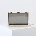 Transparent acrylic evening clutch bag with black frame and golden metal chain strap - Transparent Black