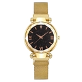 Women's gold Milanese magnetic watch with a starry sky dial and Roman numeral accents - Gold