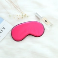 Rose pink faux silk sleep mask with black piping on white plush background - Adjustable Buckle Paper Card Packaging / Rose Red