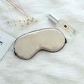 Champagne silk sleep mask with black elastic strap and adjustable buckle for travel - Adjustable Buckle Paper Card Packaging / Beige