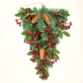 Christmas teardrop swag featuring green PVC pine needles, pinecones, and red berries - 45cm/No Light