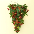 Teardrop Christmas swag with green pine, red berries, pinecones and warm LED lights - 45cm/With LED Light