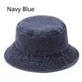 Classic washed cotton bucket hat in navy blue with vintage texture and metal eyelets - One Size / Navy Blue