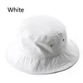 Classic white washed cotton bucket hat with breathable metal eyelets and stitching - One Size / White