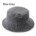 Unisex washed blue-grey cotton bucket hat with distressed vintage finish and eyelets - One Size / Blue Gray