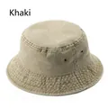Khaki washed cotton bucket hat with retro distressed finish and breathable eyelets - One Size / Khaki