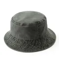 Unisex washed cotton green grey bucket hat with metal eyelets and vintage finish - One Size / Green-Gray