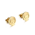 Pendientes de árbol de la vida octogonales de acero titanio dorado con relieve vintage - Dorado
