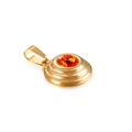 Colgante redondo de acero de titanio dorado con una piedra de circón naranja brillante - Rojo