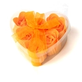 Heart-shaped gift box with seven orange soap roses and a matching silk ribbon bow - Orange