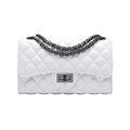 Classic white quilted shoulder bag with dark gunmetal chain strap and turn-lock closure - Tungsten Steel Chain Style / White / L
