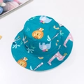 Cappello da pescatore bimbo azzurro con motivi colorati di leoni, elefanti e giraffe - Regno Animale (Teal Profondo)
