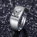 Luxurious silver ring for men with a large round-cut sparkling zircon on a dark background - Adjustable / Style 4 Luxury Men's Ring (1 Carat)