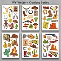 Tatouages temporaires pour enfants style cow-boy avec cactus et étoile de shérif - Set de Tatouage Illustration Cowboy Western (6 Feuilles)