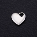 Colgante de corazón de plata pulida en acero inoxidable sobre cuero negro - 15mm / Color Acero