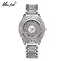 Reloj de cuarzo de lujo para mujer con correa de acero plateado y cristales pavé - Plata