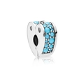 Silver heart charm with pavé blue gemstones and side cutouts for jewelry bracelets - Green