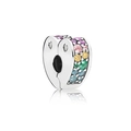 Rainbow crystal heart charm in silver metal with colorful pavé stones for bracelets - Rainbow