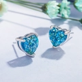 Elegant silver heart-shaped stud earrings with sparkling blue opal and cubic zirconia - Blue Opal