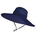 Dark blue waterproof wide-brim sun hat with breathable mesh and adjustable wind cord - Navy Blue