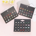 Detailed set of 30 pairs of colorful alloy stud earrings with crystals and faux pearls - Mixed Animal Fruit Style (E0409-1)