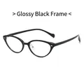 Montura de gafas cat-eye en TR90 negro brillante con filtro de luz azul y detalles plateados - Marco negro brillante