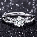 Close-up of S925 silver ring with six-prong set zircon and twisted band detail - Adjustable / Style 4 Twisted Band Ring (0.5 Carat)