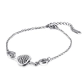 Bracciale a cuore in acciaio inossidabile argento con cristalli scintillanti su fondo bianco - Stile Cuore Zirconia (KB117823-KSP) / Color Acciaio