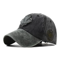 Detail of vintage washed cotton baseball cap with maple leaf patch and side embroidery - Black