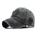 Dark grey washed cotton baseball cap featuring black maple leaf patch and side embroidery - Green