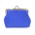 Detail of blue PU leather coin purse showing premium lychee texture and metal kiss lock - Blue