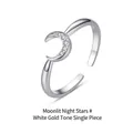 Adjustable sterling silver moon ring featuring micro-pave cubic zirconia in white gold finish - Moon Style / White Gold