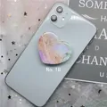 Style 18 collapsible heart-shaped phone grip with pink marble epoxy texture finish - 18 Heart Marble Series-Pink Purple Marble