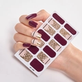 Minimalist wine red and nude pink nail stickers with gold foil and black line art AF-008 - AF-008 (Deep Wine Red/Gold Foil)