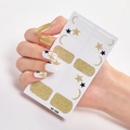 Minimalist nail stickers AF-036 featuring gold glitter and black stars on white base - AF-036 (Gold Glitter/Black Star)