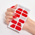 Minimalist red and gold foil nail stickers set AF-037 shown on nails for women - AF-037 (Red/Transparent Gold Foil)